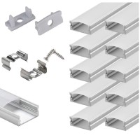 Starlandled 10-Pack 6.6Ft/ 2 Meter U Shape Led Aluminum Channel System With Milky Cover, End Caps And Mounting Clips, Aluminum Profile For Led Strip Light Installations, Very Easy Installation