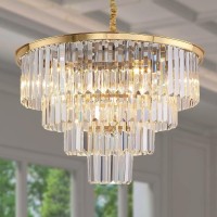 Meelighting Gold Plated Crystal Modern Contemporary Chandeliers Pendant Ceiling Light 4Tier Chandelier Lighting For Dining Room