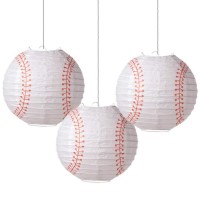 Easy Joy 8'' Baseball Paper Lanterns Sports Team Party Baseball Hanging Lantern Softball Party Decorations 3 Pieces