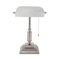 V- Light White Shade Led Desk Lamp, Vintage Lamp, Study Lamp, Or Reading Light, Brushed Nickel Finish 6.5 X 6.5 X 14.8