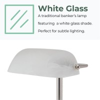 V- Light White Shade Led Desk Lamp, Vintage Lamp, Study Lamp, Or Reading Light, Brushed Nickel Finish 6.5 X 6.5 X 14.8