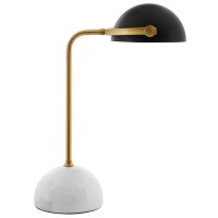 Convey is a chic midcentury inspired table lamp perfect for your home office desk or living room accent table The round white marble base offers a striking contrast to the updown adjustable black metal shade while the bronze finish on the stem completes t