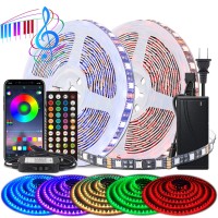 Bihrtc Led Strip Lights 5050 Rgb 600Leds 32.8Ft Led Lights Music Sync App Control Color Changing Rope Lights With Built-In Mic Remote Led Rope Strips Light Lighting For Bedroom Home Party