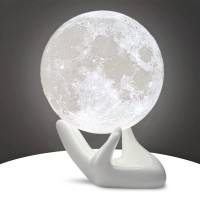 Brightworld Moon Lamp, 3.5 Inch 3D Printing Lunar Lamp Night Light With White Hand Stand As Kids Women Girls Boy Birthday Gift, Usb Charging Touch Control Brightness Two Tone Warm Cool White