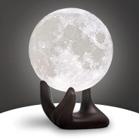 Brightworld Moon Lamp, 3.5 Inch 3D Printing Lunar Lamp Night Light With Black Hand Stand As Kids Women Girls Boy Birthday Gift, Usb Charging Touch Control Brightness Two Tone Warm Cool White