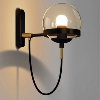 Yfmyy Retro Industrial Wrought Iron 1 Light E27 Wall Light Postmodern Glass Ball Bedroom Bedside Minimalist Hotel Aisle Wall Lamp Sconce Spotlights(Color: Bronze)