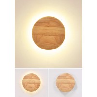 Ganeep Nordic Led Wooden Wall Light Creative Round Bedroom Study Bedside Lamp Wall