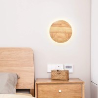 Ganeep Nordic Led Wooden Wall Light Creative Round Bedroom Study Bedside Lamp Wall