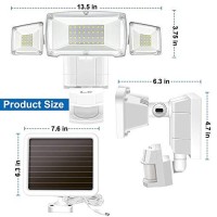 Ameritop Solar Lights Outdoor, Super Bright 1600Lm Led 6000K Solar Motion Sensor Lights With Wide Angle Illumination; 3 Adjustable Heads, Ip65 Waterproof Outdoor Security Lighting (White)