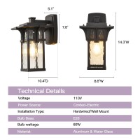 Smeike Outdoor Wall Lantern, Exterior Light Wall Mount With Water Glass, Black Outside Sconce Light, Aluminum Exterior Lights For House Porch Garage