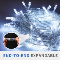 Vtechology Christmas String Lights, 33Ft 100 Leds Indoor String Lights 8 Modes With End-To-End Plug White (Clear Wire)