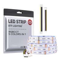 Btf-Lighting Rgbcct 5 Colors In 1 Led 5050Smd Rgbww Rgb+Dimmable Tunable Color Temperature 2700K-6500K 16.4Ft 60Leds/M 300Leds Multi-Colored Led Tape Lights Ip65 Dc12V For Bedroom Desk Home Decoration