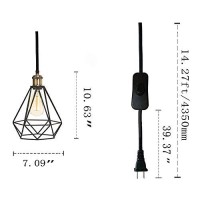 Riomasee Industrial Plug In Pendant Lighting 14.27 Ft Hanging Cord With On/Off Switch,Cage Black Metal Hanging Light Fixture For Farmhouse,Bedroom,Kitchen 2-Pack