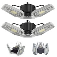 Lzhome 2-Pack Led Garage Lights, 6500Lumens E26/E27 Adjustable Trilights Garage Ceiling Light,60W Led Garage Light, Cri>80, 5000K Nature Light,Garage Lights With Adjustable Panels(No Motion Activate)