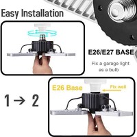 Lzhome 2-Pack Led Garage Lights, 6500Lumens E26/E27 Adjustable Trilights Garage Ceiling Light,60W Led Garage Light, Cri>80, 5000K Nature Light,Garage Lights With Adjustable Panels(No Motion Activate)