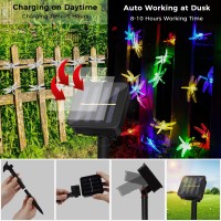 Ciaoye Dragonfly Solar String Lights, 30 Led 21Ft 8 Modes Solar Powered Outdoor Waterproof Fairy Lighting For Christmas Trees Garden Patio Fence Wedding Party Decor, Multi Color