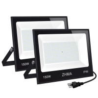 Zhma 2 Pack 150W Led Flood Lights Outdoor, 12000Lm Super Bright Work Light, Ip66 Waterproof, 6500K Daylight White, Outdoor Floodlights For Backyard,Playground,Basketball Court