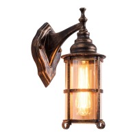 Rustic Outdoor Wall Light, Golden Bronze Exterior Wall Sconces Fixture With Amber Glass Shade, Industrial Lantern Porch Lighting Waterproof Retro Farmhouse Lamp 1 Pack