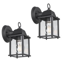 Lit-Path Outdoor Wall Lantern, Wall Sconce As Porch Lighting Fixture, E26 Base 60W Max., Aluminum Housing Plus Glass, Water-Proof And Outdoor Rated, Etl Qualified, 2-Pack, Black