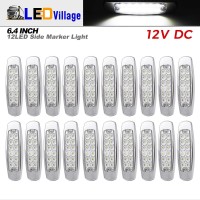 Ledvillage 64 Inch Clear Lens White 12 Led Side Marker Lights For Trailer Truck Lorry Bus Waterproof Wchrome Housing 12V Dc P