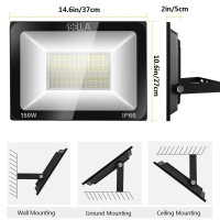 Solla 2 Pack 150W Led Flood Light Ip66 Waterproof 12000Lm 800W Equivalent Super Bright Outdoor Security Lights 3000K Warm W