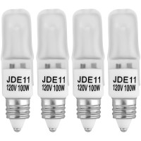 4-Pack Jde11 120V 100W Frosted Halogen Jde11 100W Bulb Warm White 100 Watt T4 E11 Bulb Frosted Jd E11 T4 100W For Chandeliers, Pendants, Table Lamps, Cabinet Lighting, Mini-Candelabra Base T4 Bulb