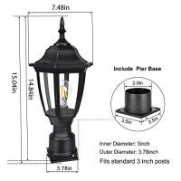 Fudesy Outdoor Post Lights, Electric Exterior Lamp Post Light Fixture With Pier Mount Base, Led Bulb Included, Anti Corrosion Black Plastic Materials, Pole Lanterns For Garden, Patio, Pathway