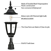 Fudesy Outdoor Post Lights, Electric Exterior Lamp Post Light Fixture With Pier Mount Base, Led Bulb Included, Anti Corrosion Black Plastic Materials, Pole Lanterns For Garden, Patio, Pathway