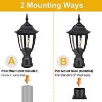 Fudesy Outdoor Post Lights, Electric Exterior Lamp Post Light Fixture With Pier Mount Base, Led Bulb Included, Anti Corrosion Black Plastic Materials, Pole Lanterns For Garden, Patio, Pathway