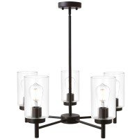 Vinluz Contemporary 5Light Large Chandeliers Oil Rubbed Bronze Modern Lighting Fixtures Hanging Clear Glass Shades Pendant Ligh