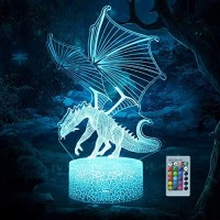 Dinosaur Night Lighting Lamp For Boys 3D Illusion 16 Colors Change With Remote & Touch Control Kids Birthday Gift Children Bedroom Decor