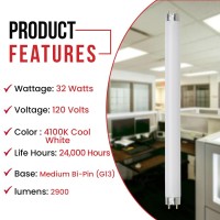 F32T8 Fluorescent Tube 32W 48 Inch T8 Fluorescent Light Bulbs F32T8 Light Bulb 2800 Lumens G13 Medium BiPin Base 4Pack