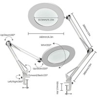 Magnifying Lamp With Clamp, 5X Magnifying Light Hands Free, Lighted Magnifier Desk Lamp With Long Swing Arm, Lighted Magnifying Glass Lamp (White)