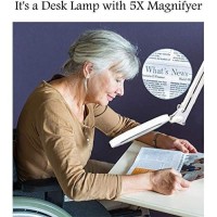 Magnifying Lamp With Clamp, 5X Magnifying Light Hands Free, Lighted Magnifier Desk Lamp With Long Swing Arm, Lighted Magnifying Glass Lamp (White)