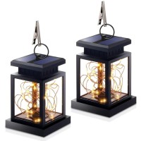 Hanging Solar Lights, Outdoor Hanging Lanterns Lights Solar Fairy String Lights Outdoor Dusk To Dawn Auto On/Off For Garden Patio Yard, Warm White - Christmas Decorations (2Pack)