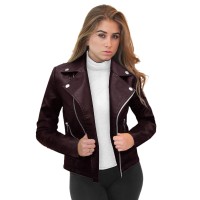 This Faux leather zipup moto jacket brings a touch of edgy allure to your outerwear wardrobe