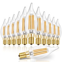 Hizashi 90+ Cri Led Candelabra Bulb 40W Equivalent E12 Led Bulb Dimmable 2700K Soft Warm White, Chandelier Light Bulbs, 4W 450Lm Flame Tip Ca10 Candle Light Bulbs, Ul Listed - 12 Pack