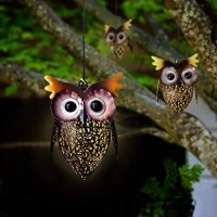 Petrala Solar Lantern Lights Hanging Outdoor Vintage Cute Owl Metal Lanterns 7 Lumens Brown For Garden Patio Porch Christmas Decoration Gifts