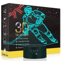 Hockey Night Light For Kids, Led Lights 3D Optical Illusion Lamp Bedroom Decor Lighting Nightlight With Smart Touch 7 Colors, Cool Gifts Toys For Girls Boys Sports Fan 2 3 4 5 6 7 8 9 10+ Year Old