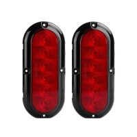 Npauto 2Pcs 6 Oval Trailer Tail Lights Red 6 Led Stop Turn Brake Light Trailer Marker Lights Flush Mount For Rv Truck Boat Trai