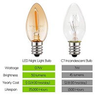 Emotionlite Night Light Bulbs, Amber Led C7 Bulb, 4W 5W 6W 7W Equivalent, E12 Candelabra Base, Salt Lamp And Nightlight Replacement Bulb, 0.5W, Amber Yellowish 2200K, 50Lm, Amber, 4 Pack