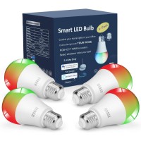 Smart Light Bulbs,Color Changing Light Bulbs That Work With Alexa And Google Assistant,2.4Ghz Wifi & Bluetooth Music Sync Multicolor Led Bulbs,7W(60W Eqv.) E26 A19 For Smart Home Lighting-4Pack