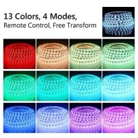 Led Strip Lights, Remote Controller Rgb Waterproof Rope Light, Flexible Multi-Color Change Led Strip Rope Wire Light For Party Holiday Home Decoration 5050 Smd 60 Leds/M 110V 40 Ft