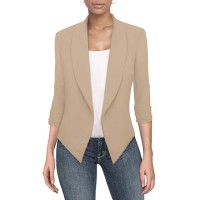 Womens Casual Work Office Open Front Blazer Jacket With Removable Shoulder Pads Jk1133X Beige 1X