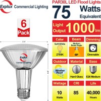 Explux Commercial-Grade Led Par30 Flood Light Bulb, 75W Equivalent, 40000 Hours, Dimmable, Full-Glass Waterproof & Anti-Ageing, Soft White 2700K, 6-Pack