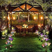 Anpro Solar Garden Lights - Outdoor Solar Garden Stake Lights With 6 Lily Flower Butterflies Combination,Waterproof Multi-Color Changing Flower Lights For Patio Yard Villa Lawn,Decorations