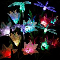 Anpro Solar Garden Lights - Outdoor Solar Garden Stake Lights With 6 Lily Flower Butterflies Combination,Waterproof Multi-Color Changing Flower Lights For Patio Yard Villa Lawn,Decorations