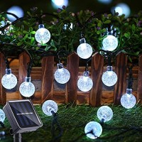 Toodour Solar String Lights 50 Led 29.5Ft Solar Patio Lights With 8 Modes, Waterproof Crystal Ball String Lights For Patio, Lawn, Party, Wedding, Garden, Easter Decorations (White)