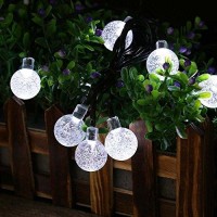 Toodour Solar String Lights 50 Led 29.5Ft Solar Patio Lights With 8 Modes, Waterproof Crystal Ball String Lights For Patio, Lawn, Party, Wedding, Garden, Easter Decorations (White)