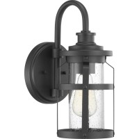 Progress Lighting Haslett Collection 1-Light Clear Seeded Glass Farmhouse Outdoor Small Wall Lantern Light Textured Black